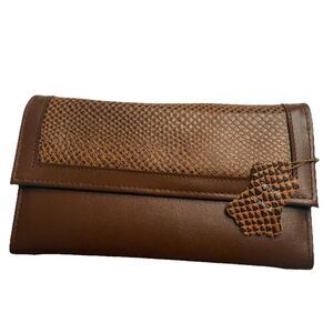 Vintage Genuine Leather Bifold Wallet Organizer Brown Kiss Lock Coin Purse NEW